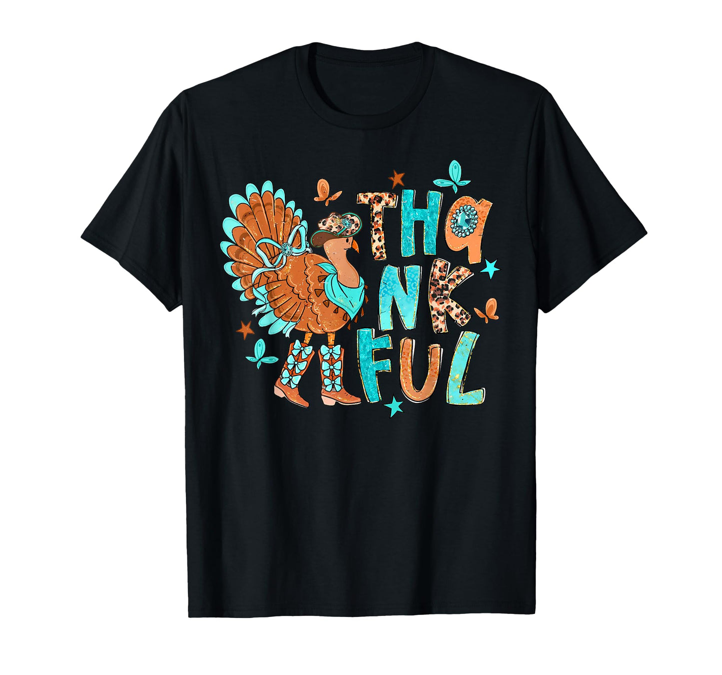 Thanksgiving Turkey Cowgirl Leopard Thanksgiving Women Girls T-Shirt