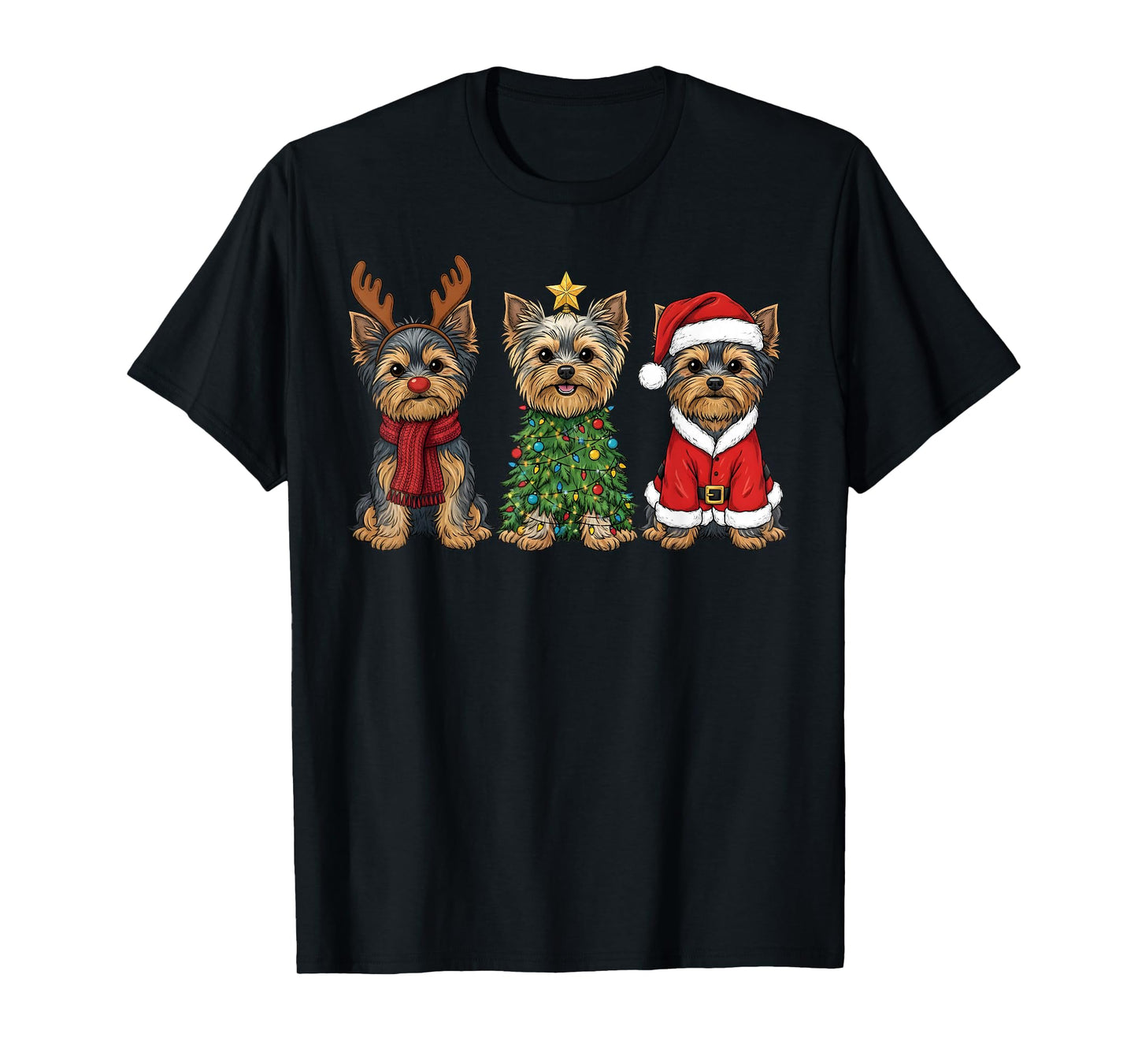 Retro Christmas Yorkshire Terrier Santa Reindeer Dog Lover T-Shirt