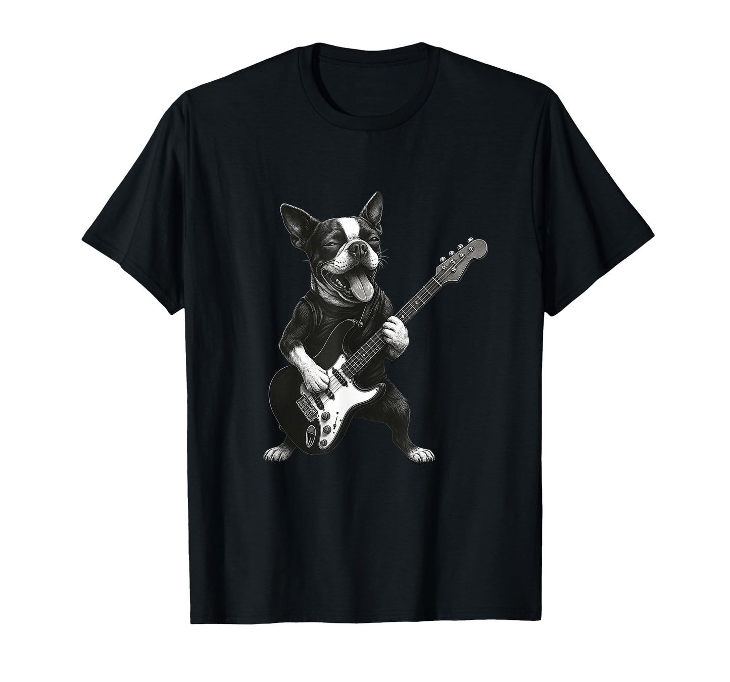 Boston Terrier Playing Guitar Funny Dog Lover T-Shirt