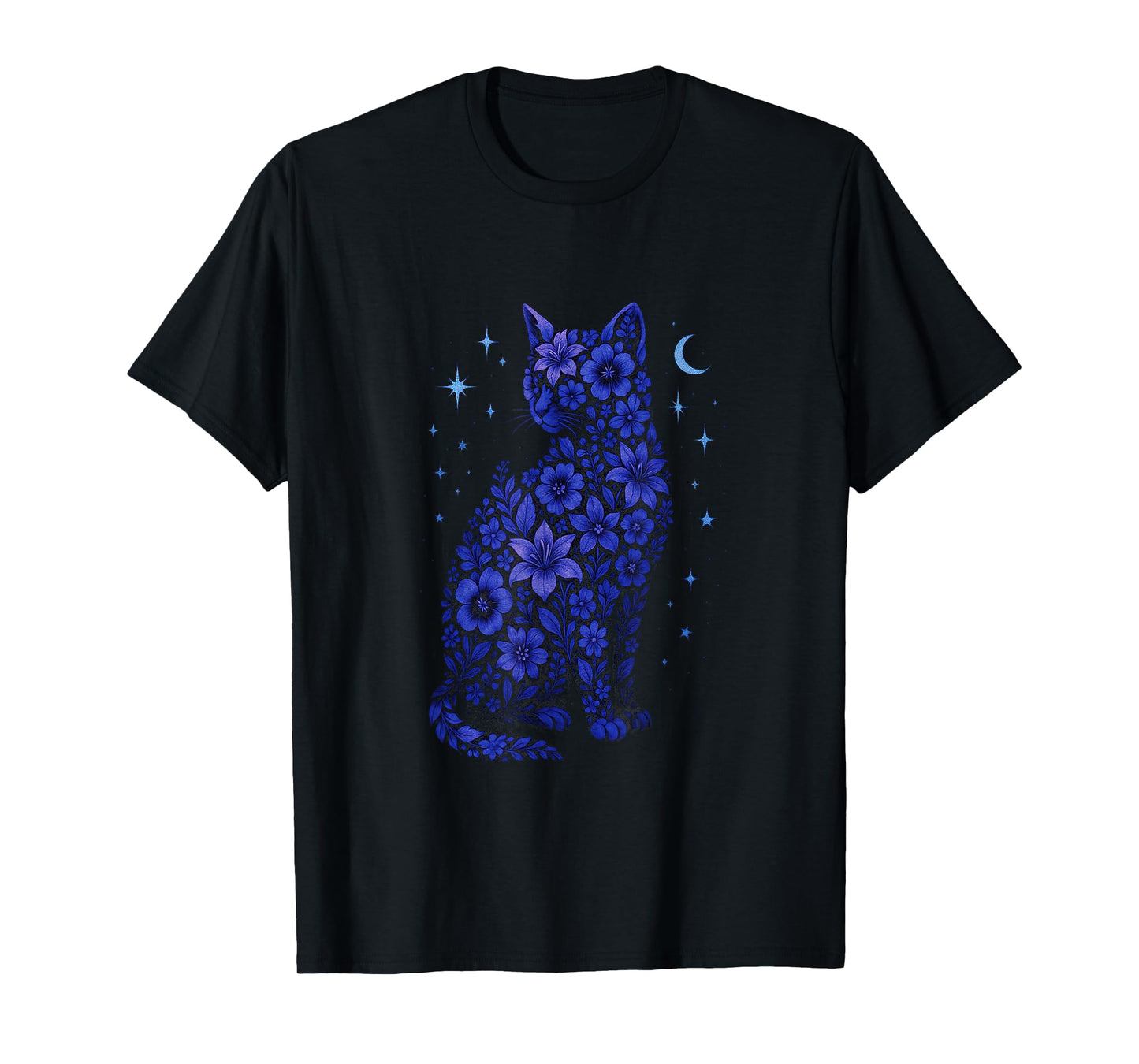 Cat Flowers Moon Stars T-Shirt
