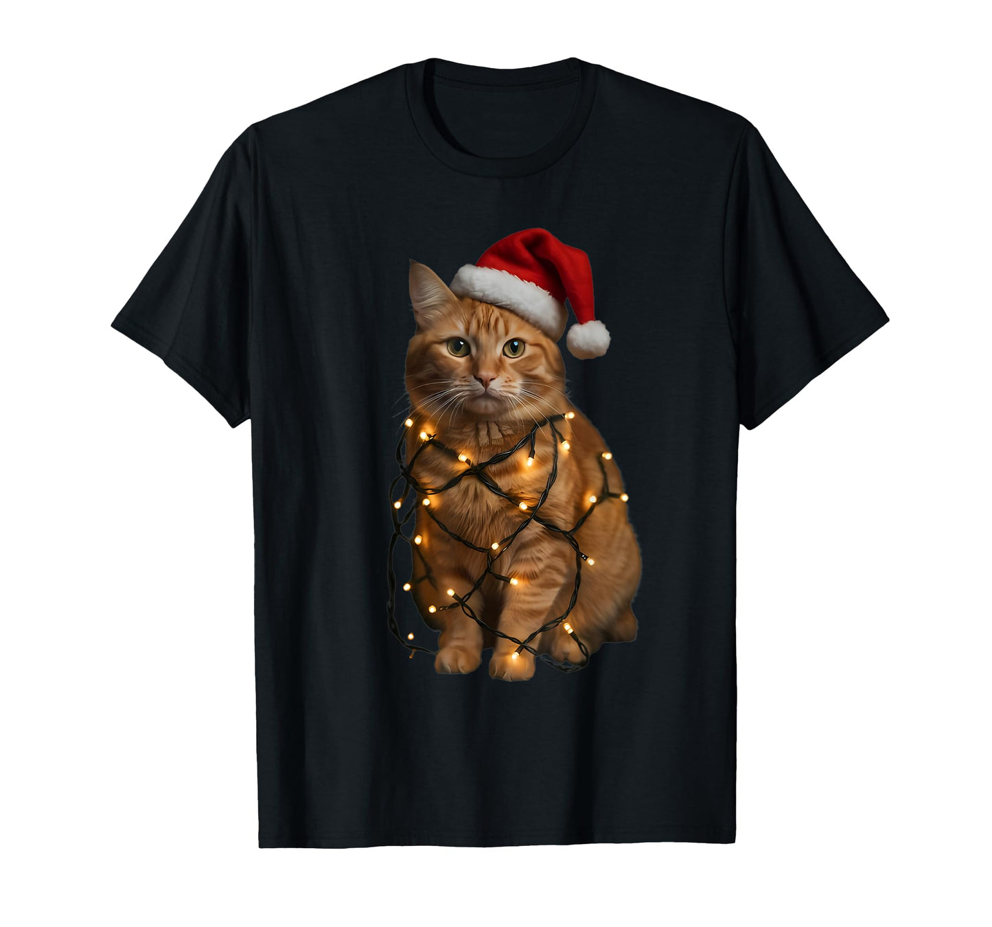 Orange Tabby Cat Christmas Lights Funny Santa Holiday Cats T-Shirt