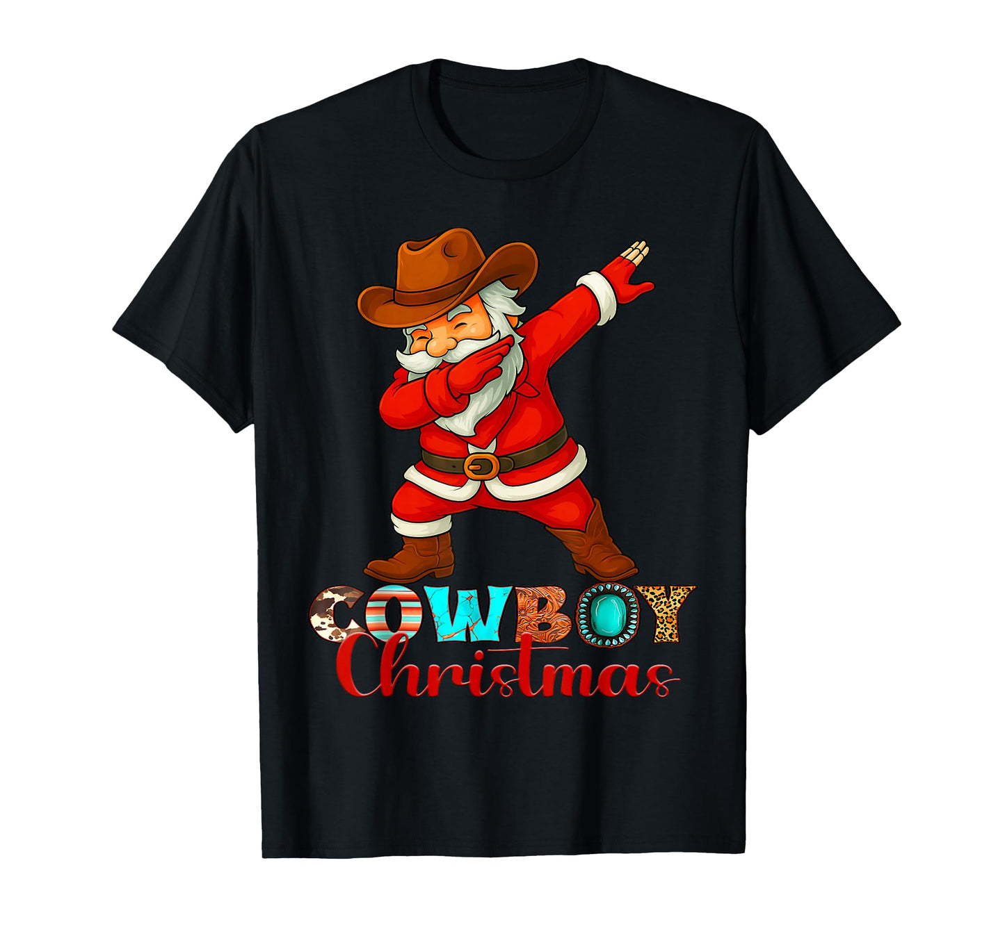 Cowboy Christmas Santa Dabbing Xmas Men Women Kids Outfit T-Shirt