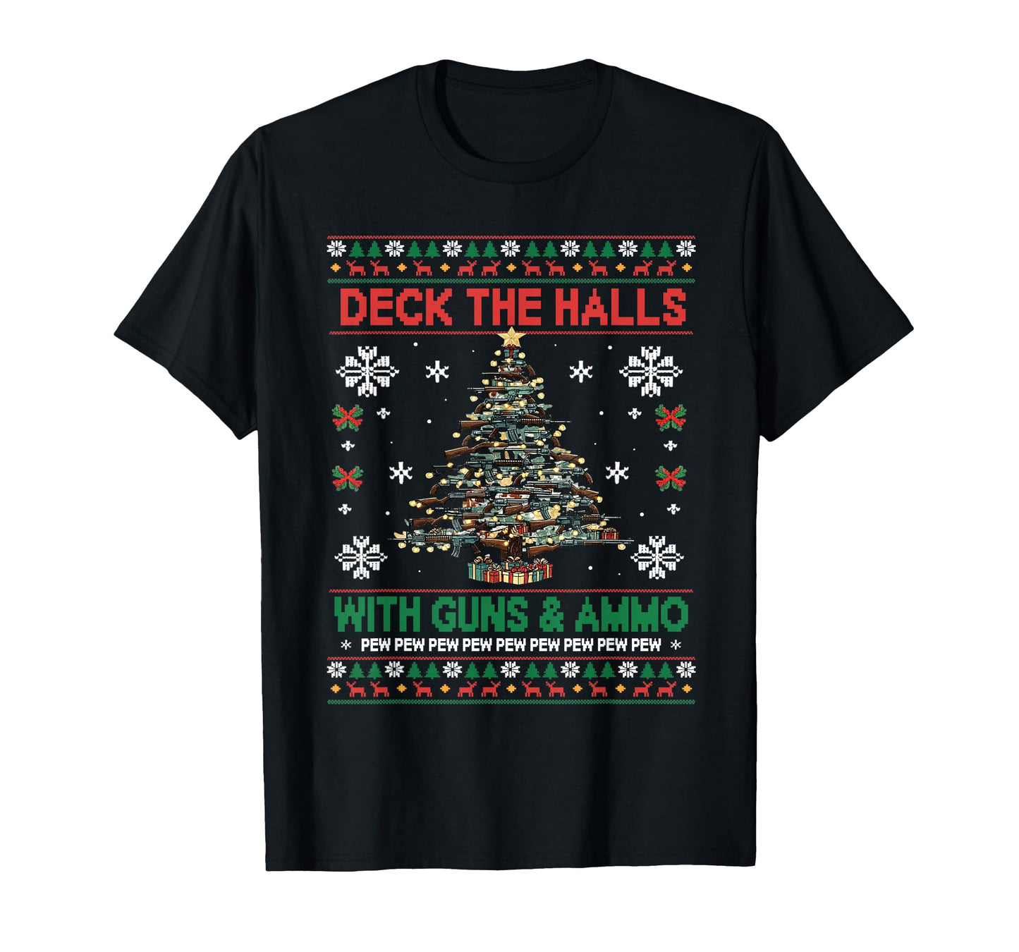 Retro Deck The Halls with Guns & Ammo Funny Christmas T-Shirt