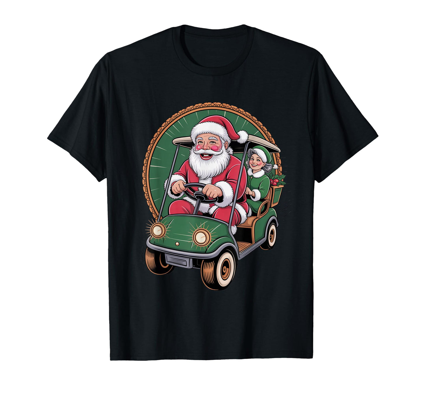 Golf Cart Parade Santa and Mrs Santa Claus Christmas Golfing T-Shirt