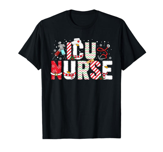 Coquette ICU Nurse Christmas Nurse Pajama Xmas Nurse Crew T-Shirt