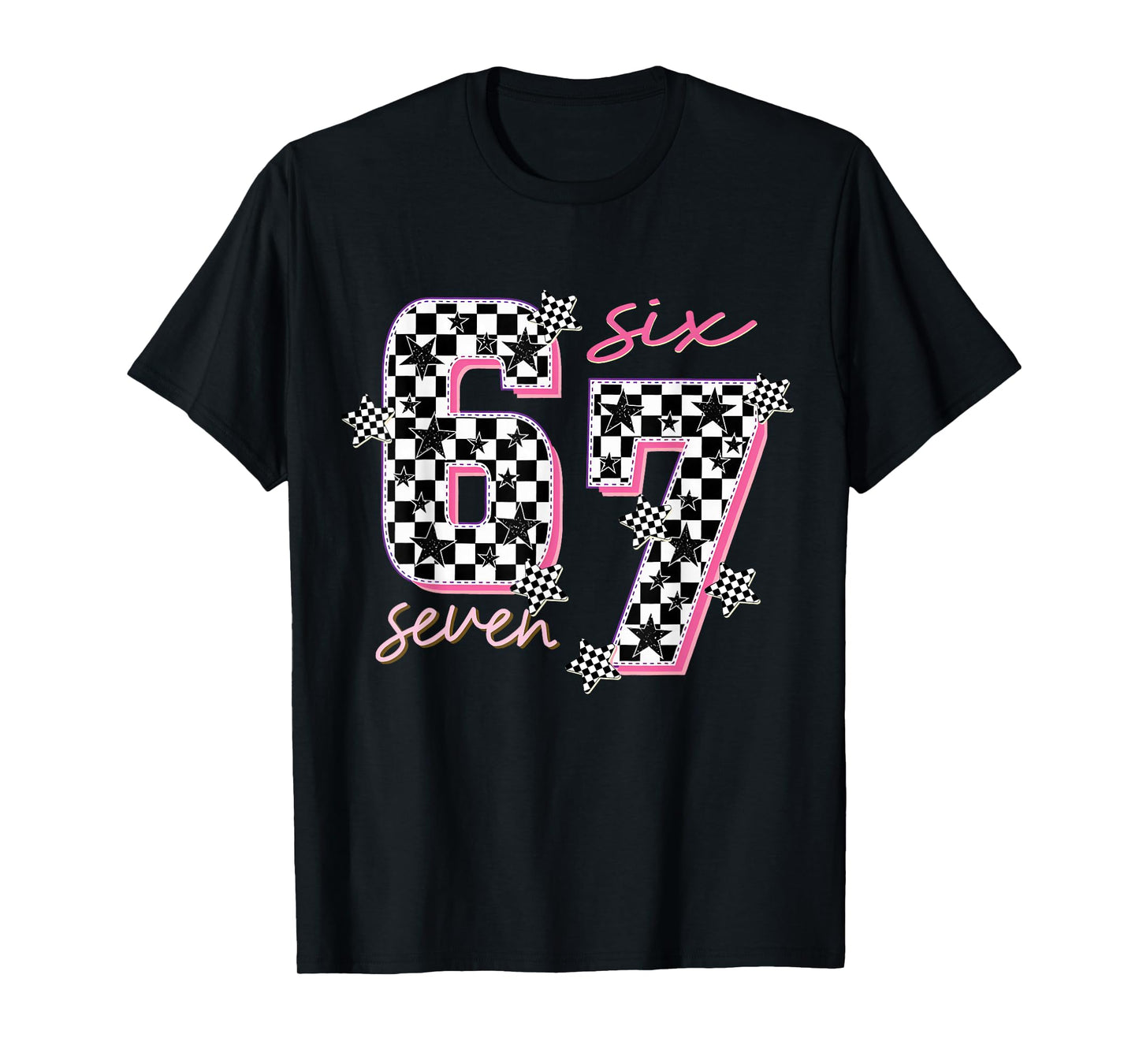 Funny Six Seven Meme Checkered 6 7 Saying Girls Kids T-Shirt