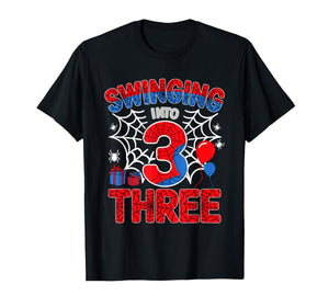 Swinging Into 3 Year Old Boy Funny 3rd Spider Birthday Party T-Shirt