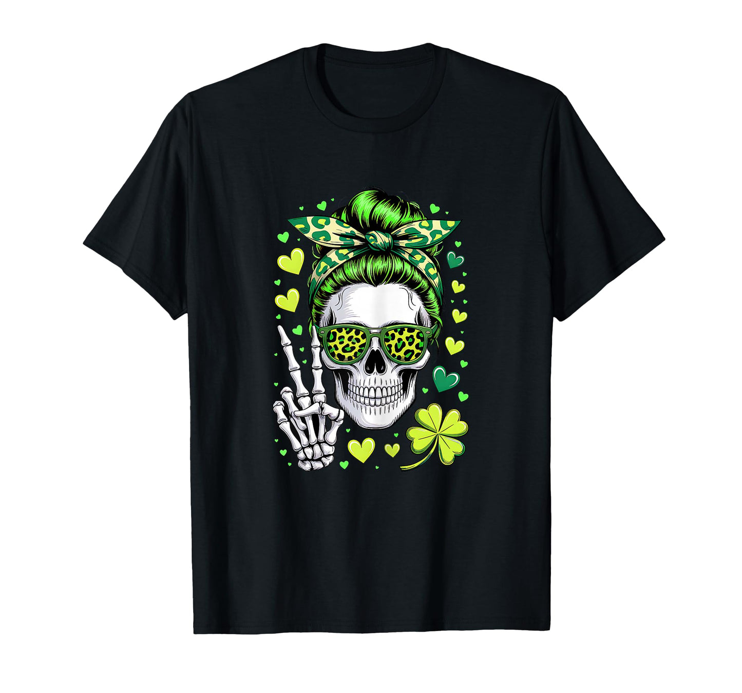 St Patricks Day Skull Messy Bun Saint Pattys Paddys Women T-Shirt