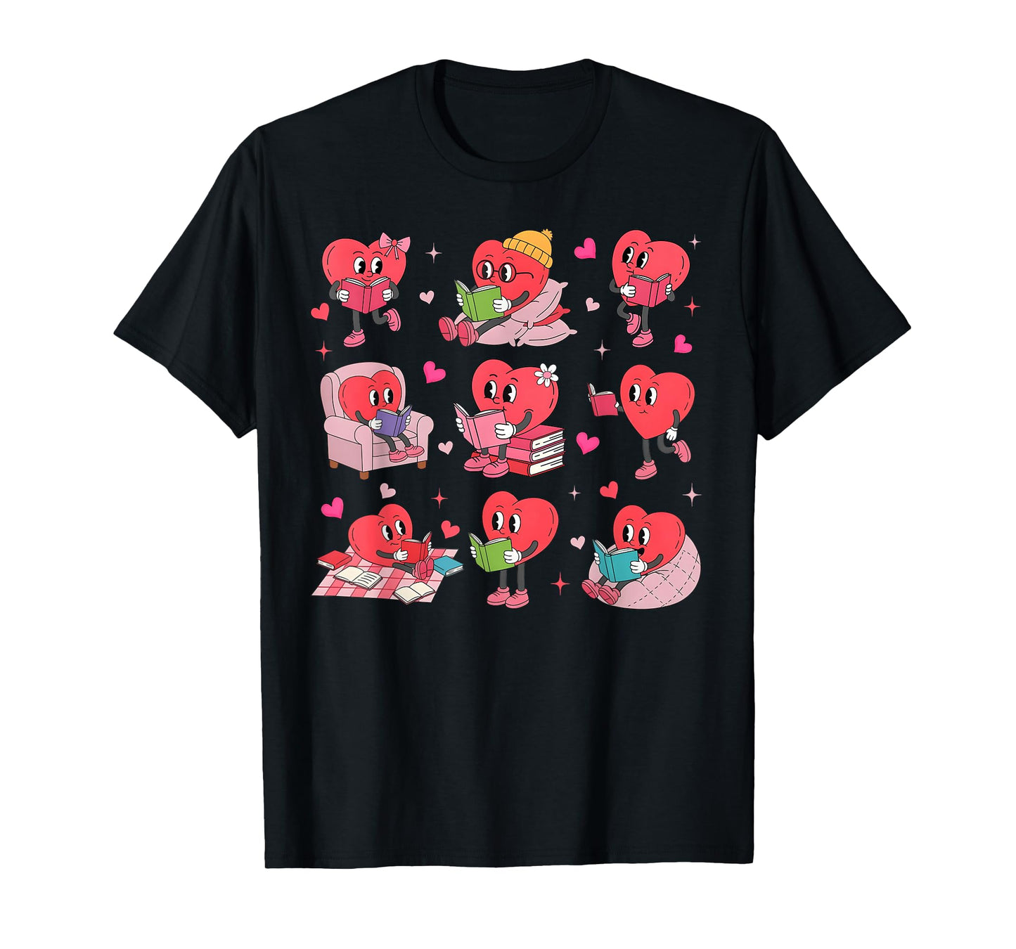 Hearts Reading Book Lovers All Booked for Valentine T-Shirt