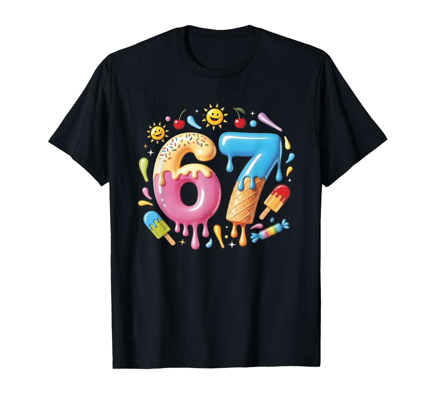 Six Seven Ice Cream Drip Cool Meme 67 Funny Number T-Shirt