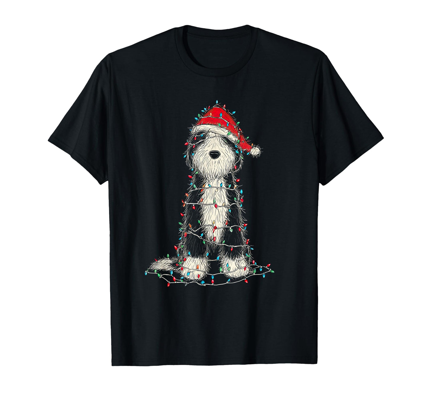 Funny Old English Sheepdog Christmas Graphics Dog Lights T-Shirt