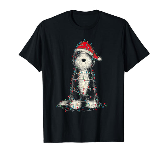 Funny Old English Sheepdog Christmas Graphics Dog Lights T-Shirt