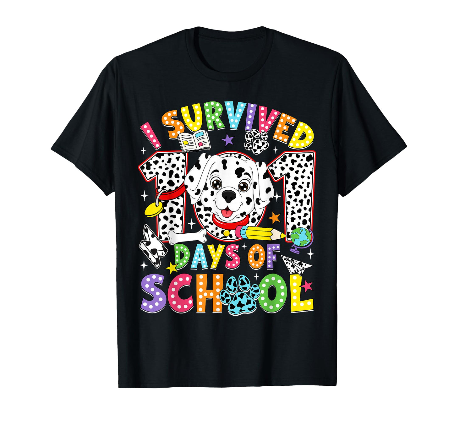 I Survived 100 Days of School Dalmatian Dog 100th Day Kids T-Shirt