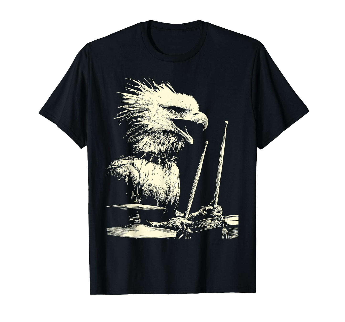 Bald Eagle Playing Drums Funny Musician Animal Drummer Punk T-Shirt