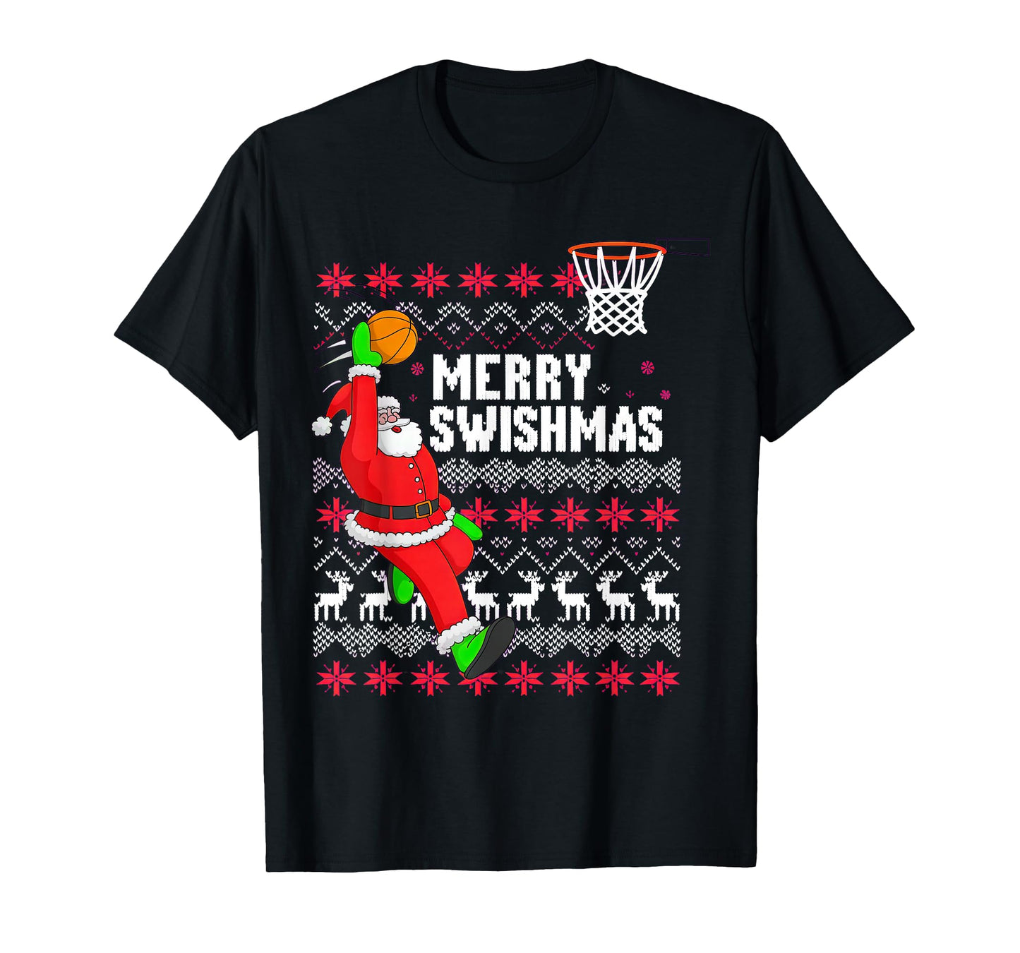 Merry Swishmas Basketball Ugly Christmas Xmas T-Shirt