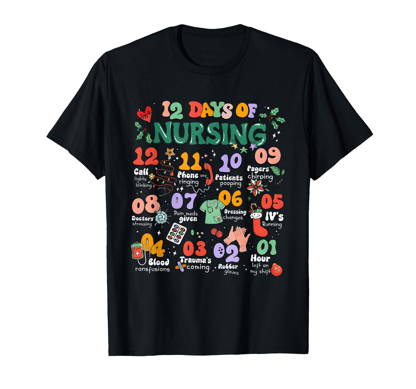 Vintage 12 Days of Nicu Nursing Christmas Nicu Nurse Crew T-Shirt
