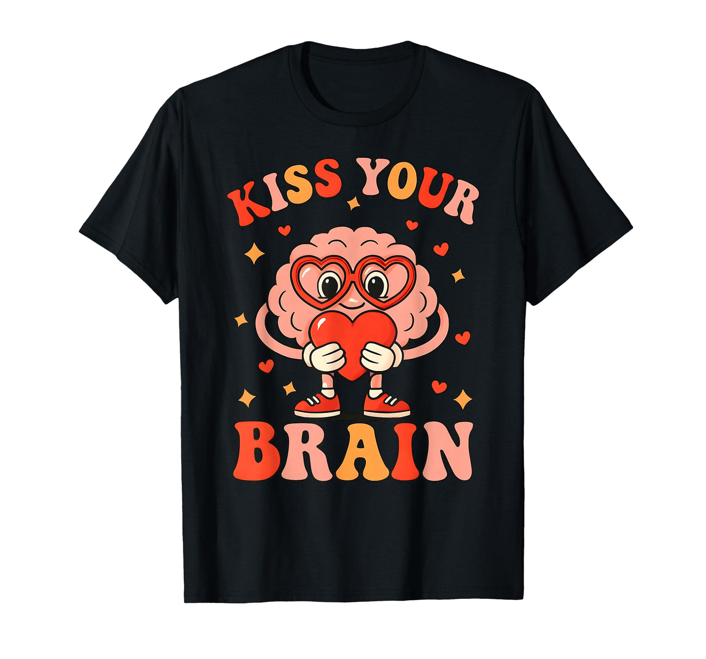 Valentine Kiss Your Brain Retro Teacher Squad Heart Kid T-Shirt