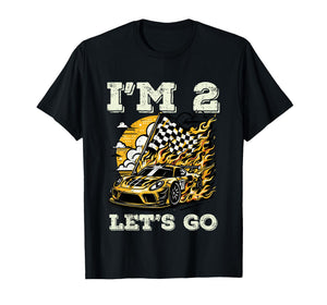 Kids Im 2 Lets Go Race Car Flag 2nd Birthday Boys Toddlers Kids T-Shirt