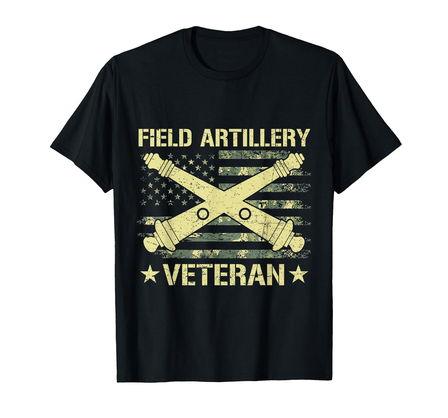 Field Artillery Veteran Flag American Camouflage US Military T-Shirt