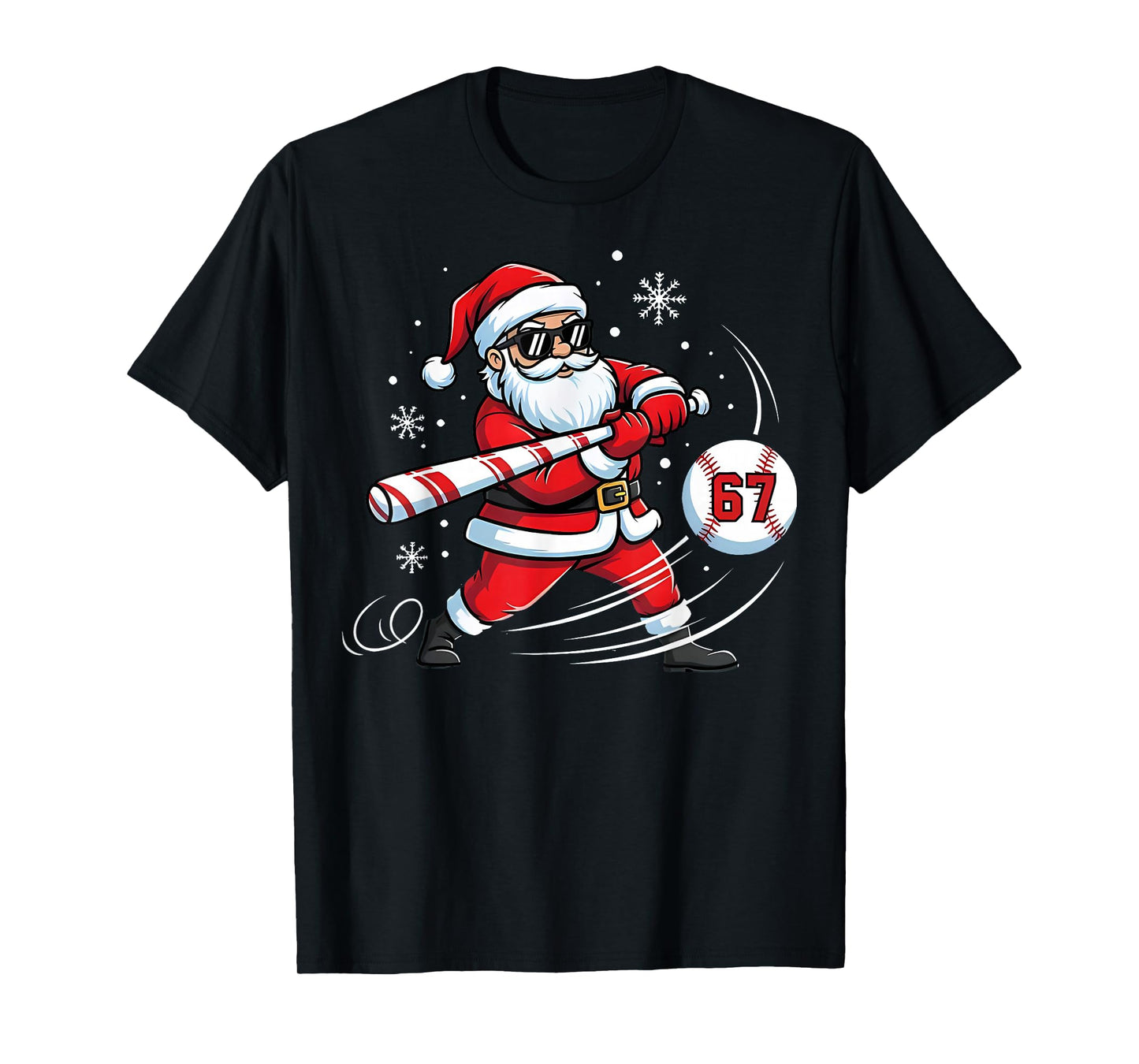 Santa Sports 67 Design for Boys Christmas Baseball Player T-Shirt