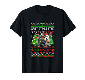 Overstimulated But Festive Christmas Sweater Santa Opossum T-Shirt