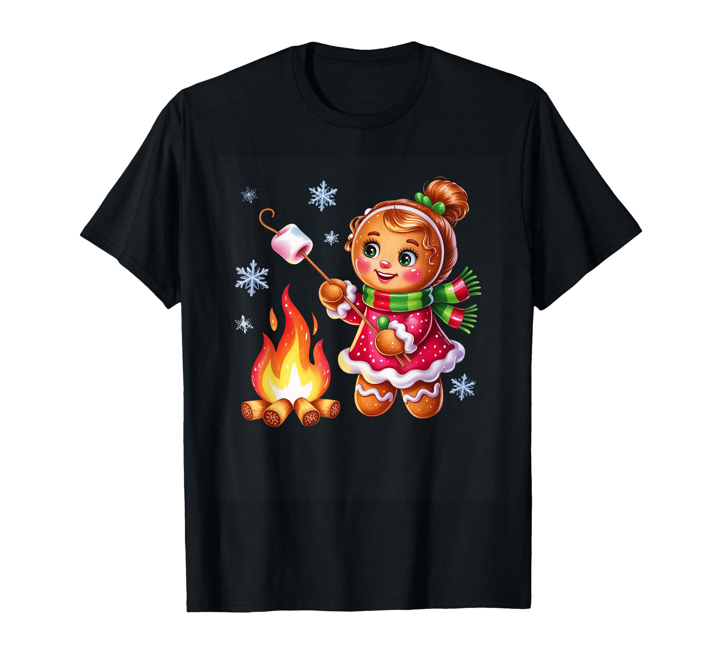 Gingerbread Girl Campfire Christmas Fun T-Shirt