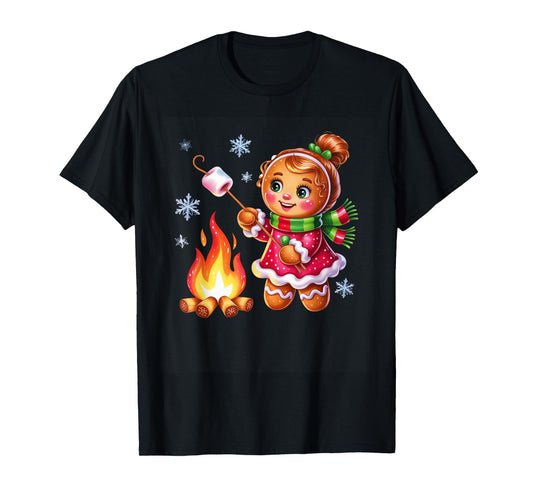 Gingerbread Girl Campfire Christmas Fun T-Shirt