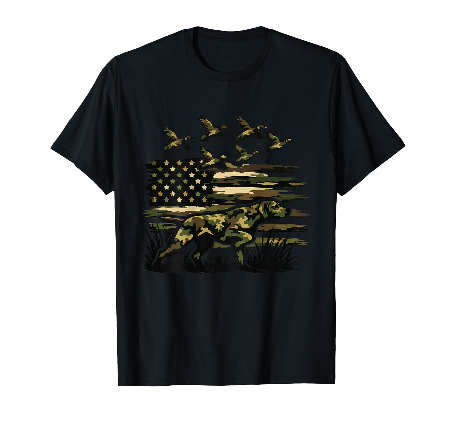 Youth Camo Mallard Duck Hunting Dog Camouflage American Flag T-Shirt