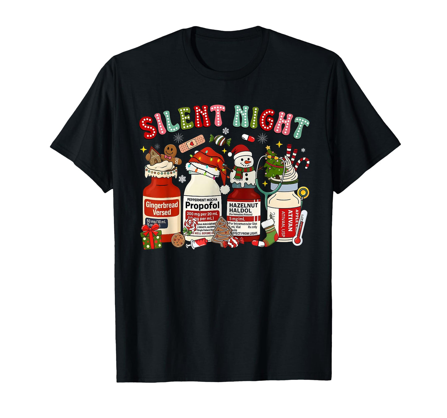 Silent Night Funny Nurse Christmas Design T-Shirt
