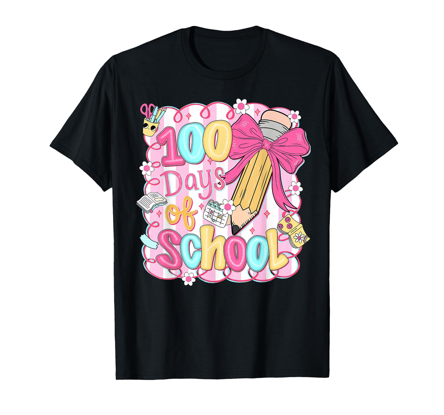 Preppy 100 Days of School Coquette Pencil Bow Girl Women T-Shirt