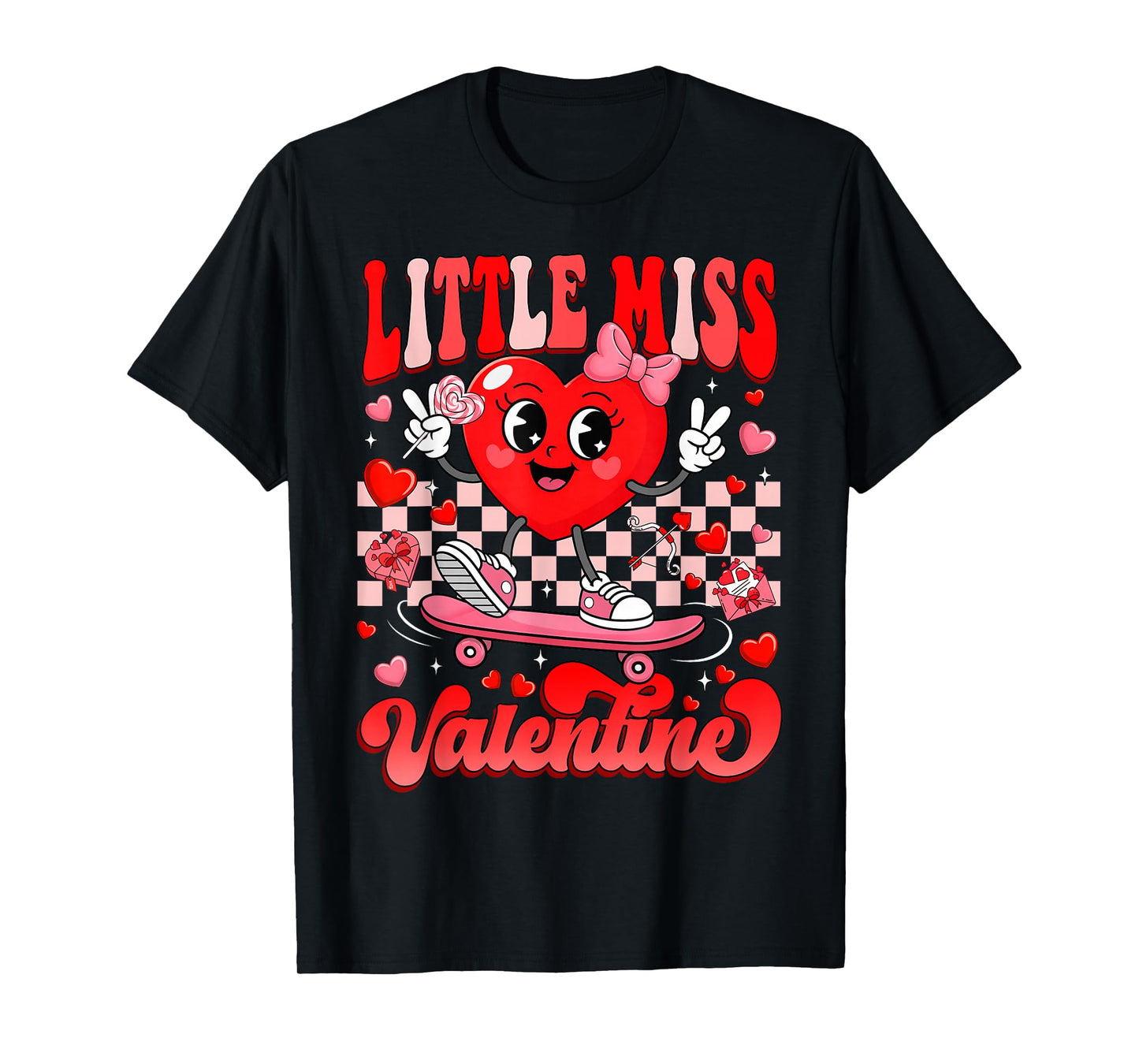 Groovy Little Miss Valentine Cute Candy Heart Women Girl Kid T-Shirt