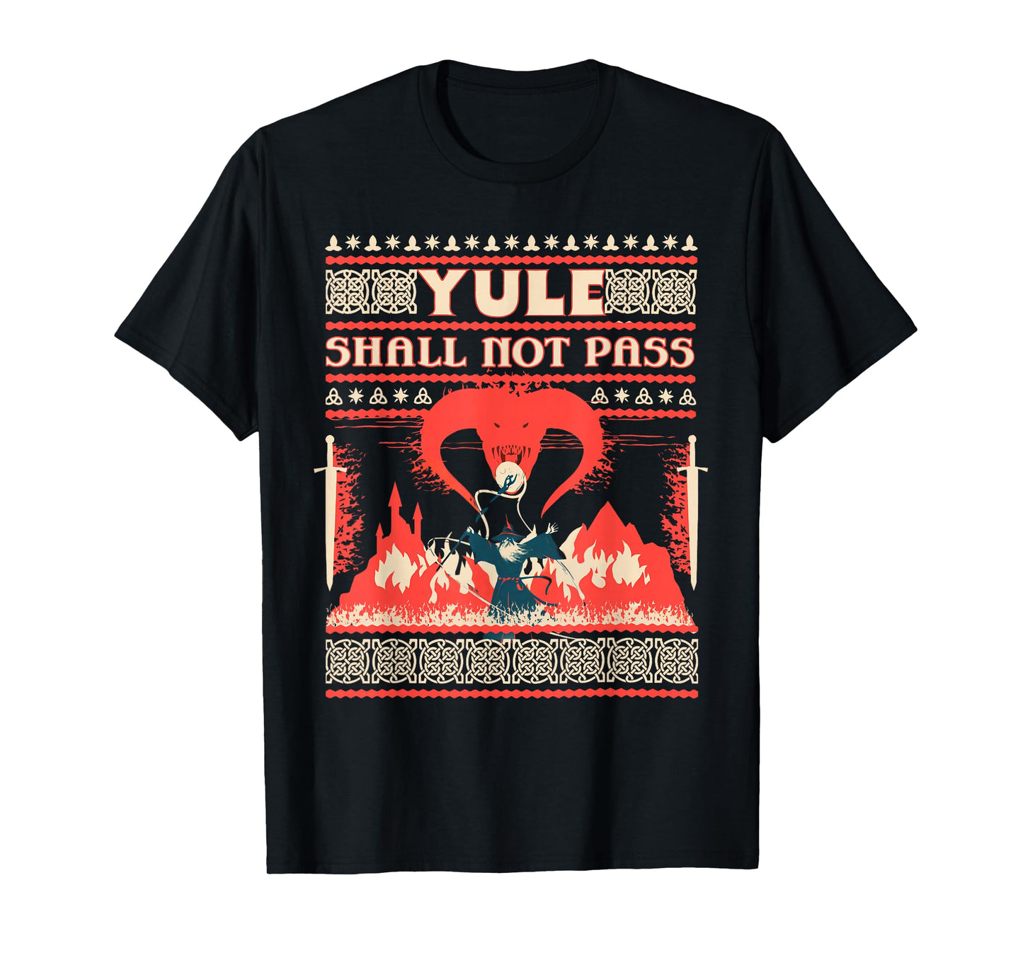 Yule Shall not Pass Fantasy Wizard Holiday Pun Funny Xmas T-Shirt