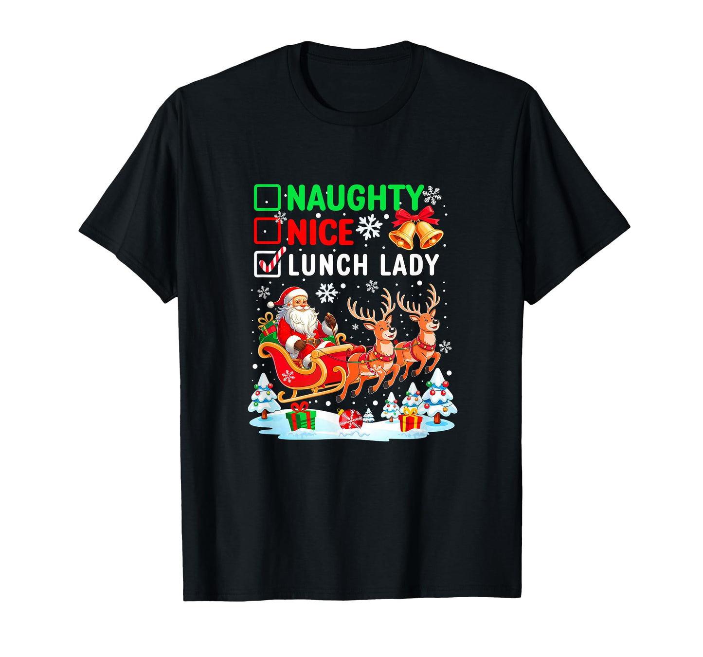 Naughty Nice Lunch Lady Christmas List Costume Job Team T-Shirt