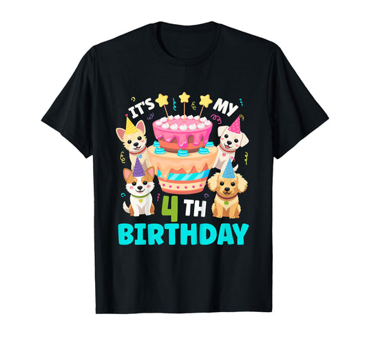 4th Dog Birthday Party Four Year Old Puppy Birthday T-Shirt