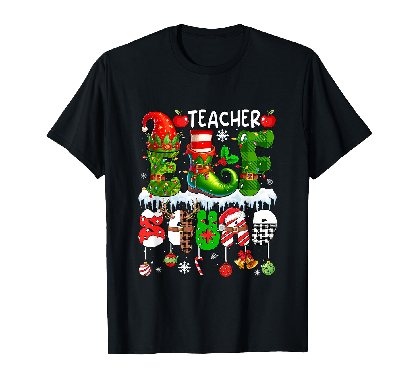 Teacher Elf Squad Xmas Colorful Elf Hat Shoes Job Team T-Shirt