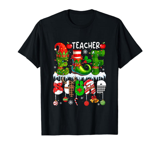 Teacher Elf Squad Xmas Colorful Elf Hat Shoes Job Team T-Shirt