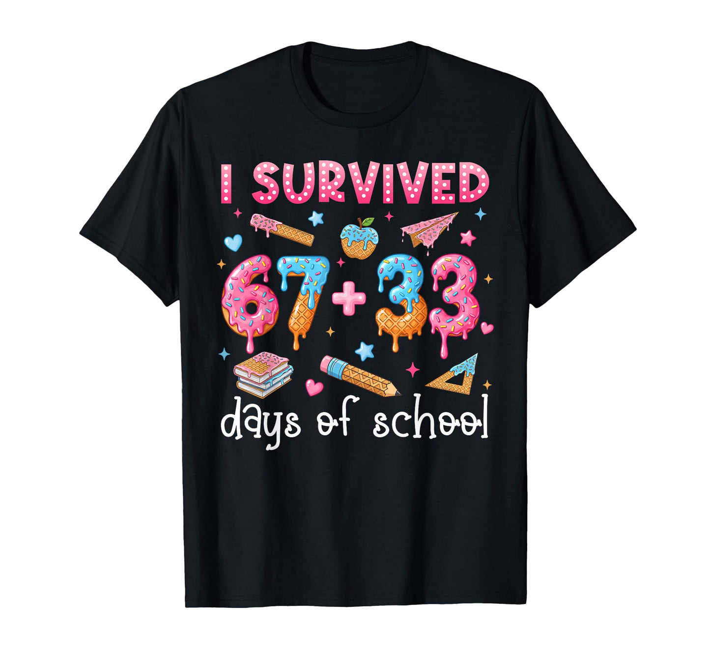 100 Days Survived Ice Cream Drip Funny 100th Day of School T-Shirt
