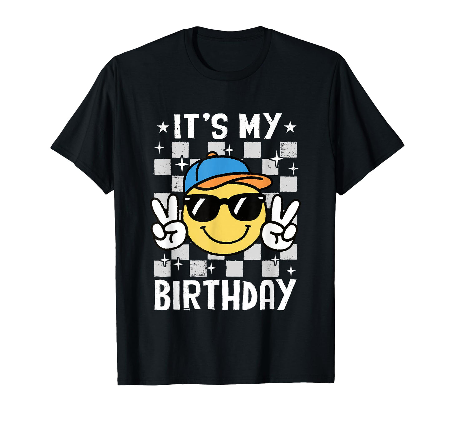It's My Birthday Checkered Smile Face Bday Party Boys Kids T-Shirt