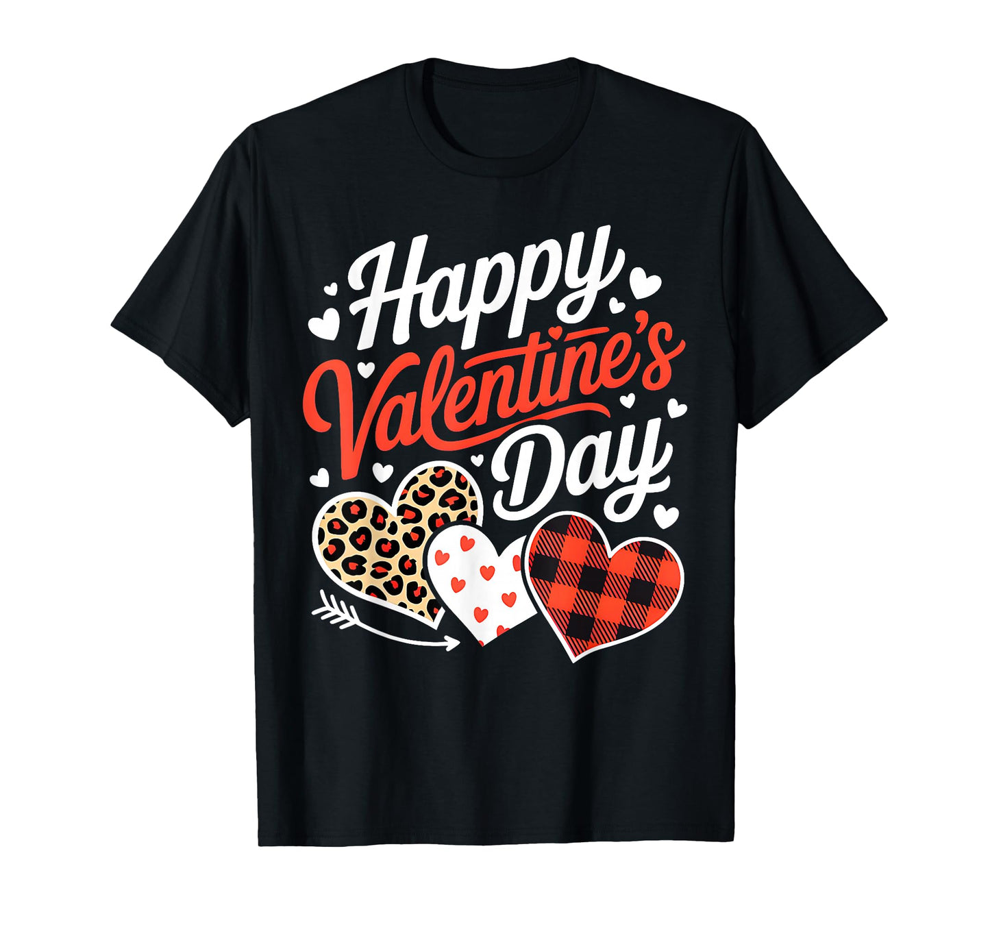 Funny Happy Valentines Cute Hearts Leopard Buffalo Plaid T-Shirt