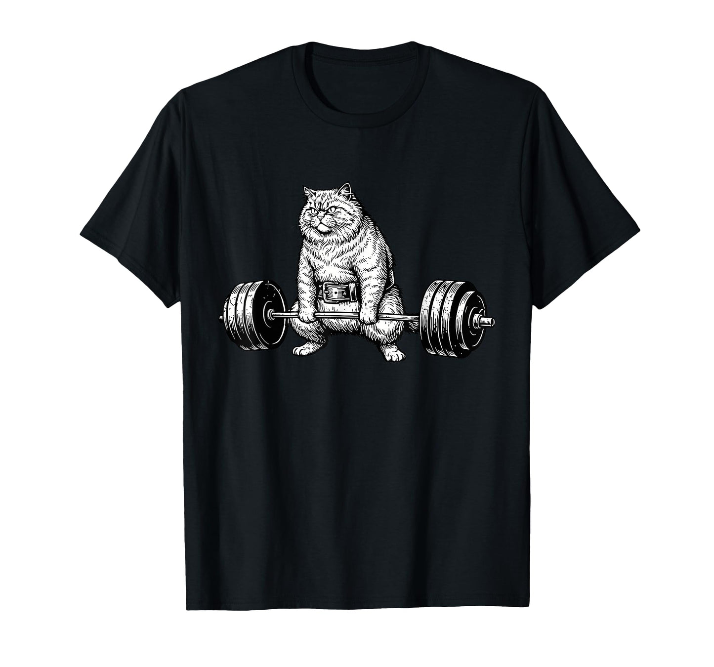 Retro Cat Deadlift Powerlifting Funny Gym Weight Lifting T-Shirt