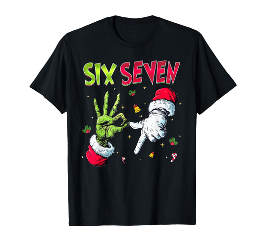 6 7 Six Seven Christmas Hand Gen Z Alpha Meme Slang Xmas T-Shirt