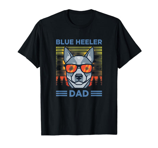 Blue Heeler Dad Dog Retro Head Design T-Shirt