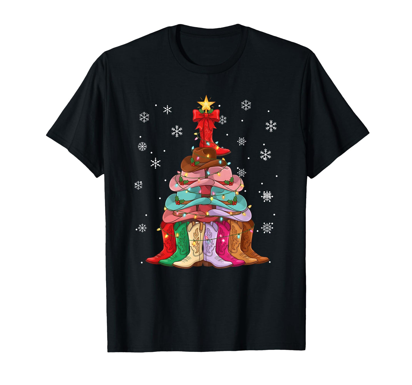 Cowboy Hat & Boot Christmas Tree Funny Western Holiday T-Shirt
