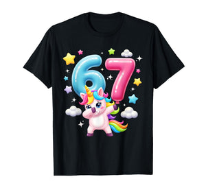 Funny 67 Brainrot Meme Six Seven Unicorn Dab for Girls Kids T-Shirt
