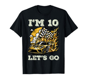 10th Birthday Race Car Flag Im 10 Years Old Bday Boys Kids T-Shirt