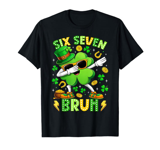Six Seven Bruh Meme 67 Dabbing Shamrock St Patricks Day Kids T-Shirt