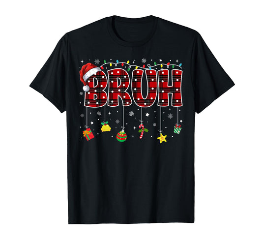 Bruh Funny Christmas Red Plaid Teens Boys Kids Xmas Pajamas T-Shirt