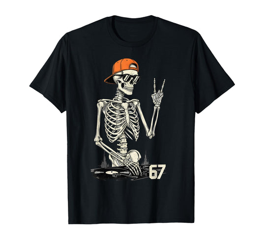 Rock On Skeleton 67 Shirt DJ Music Rocker Women Boys Kids T-Shirt