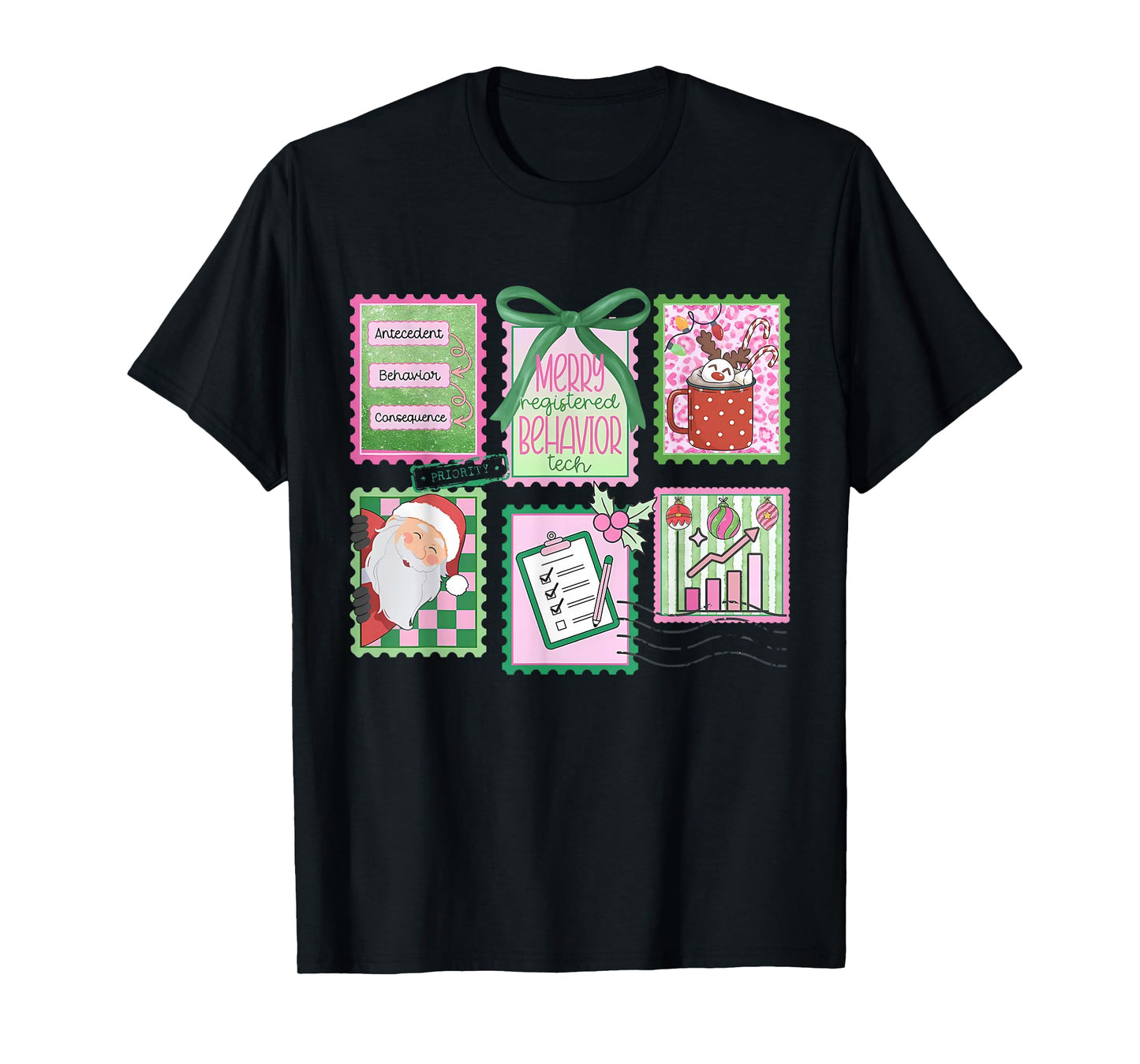 Stamp Bow RBT Registered Behavior Technician Christmas ABA T-Shirt