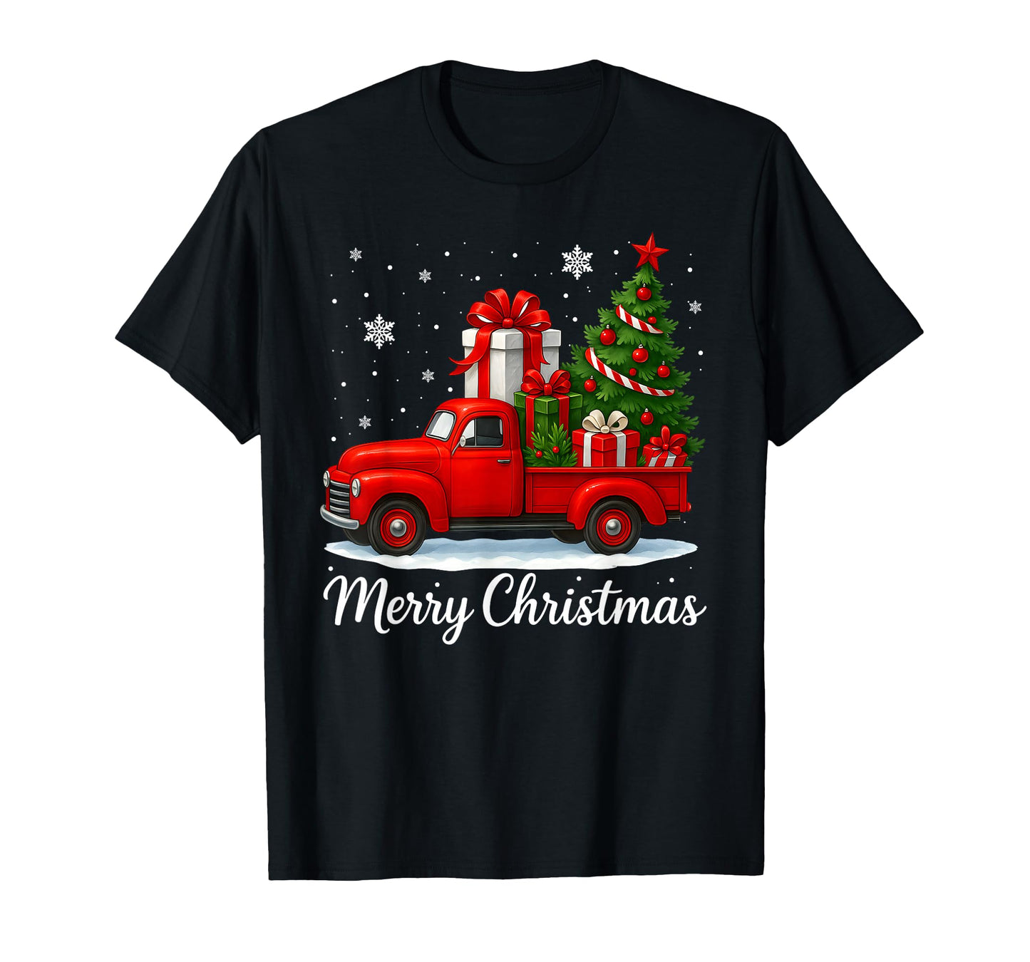 Vintage Merry Christmas Red Truck Funny Xmas Tree Boys Men T-Shirt